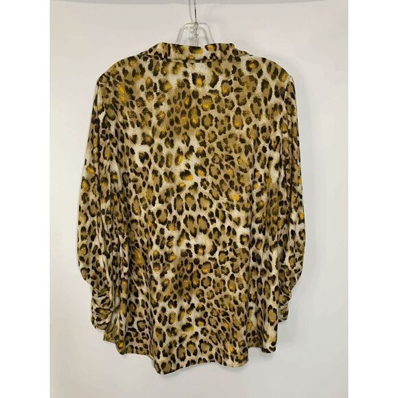 Peter Nygard Womens Blouse Button Down Animal Print Yellow Black XL - Picture 6 of 8